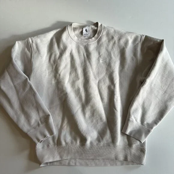 NIKE Solo Swoosh Phantom White Crew Neck Sweatshirt - Men's Medium - CV0554-030 - Picture 2 of 6